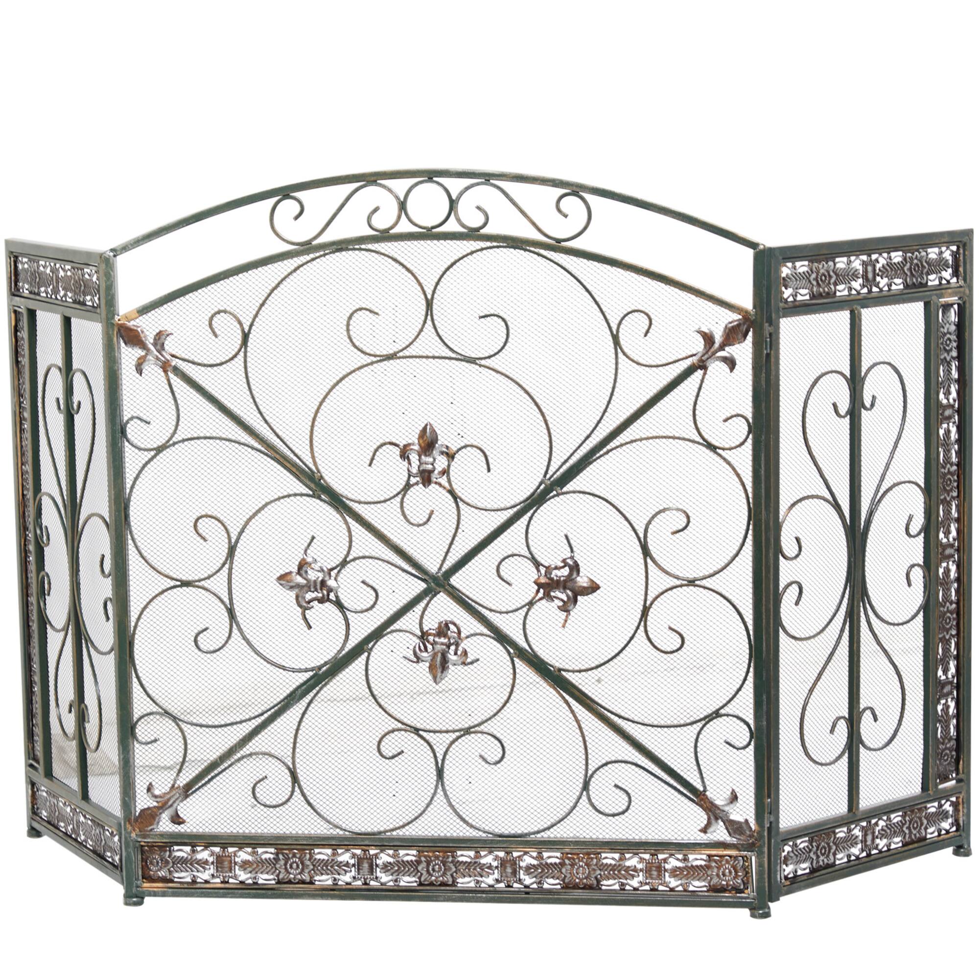 52" Green Metal Fireplace Screen